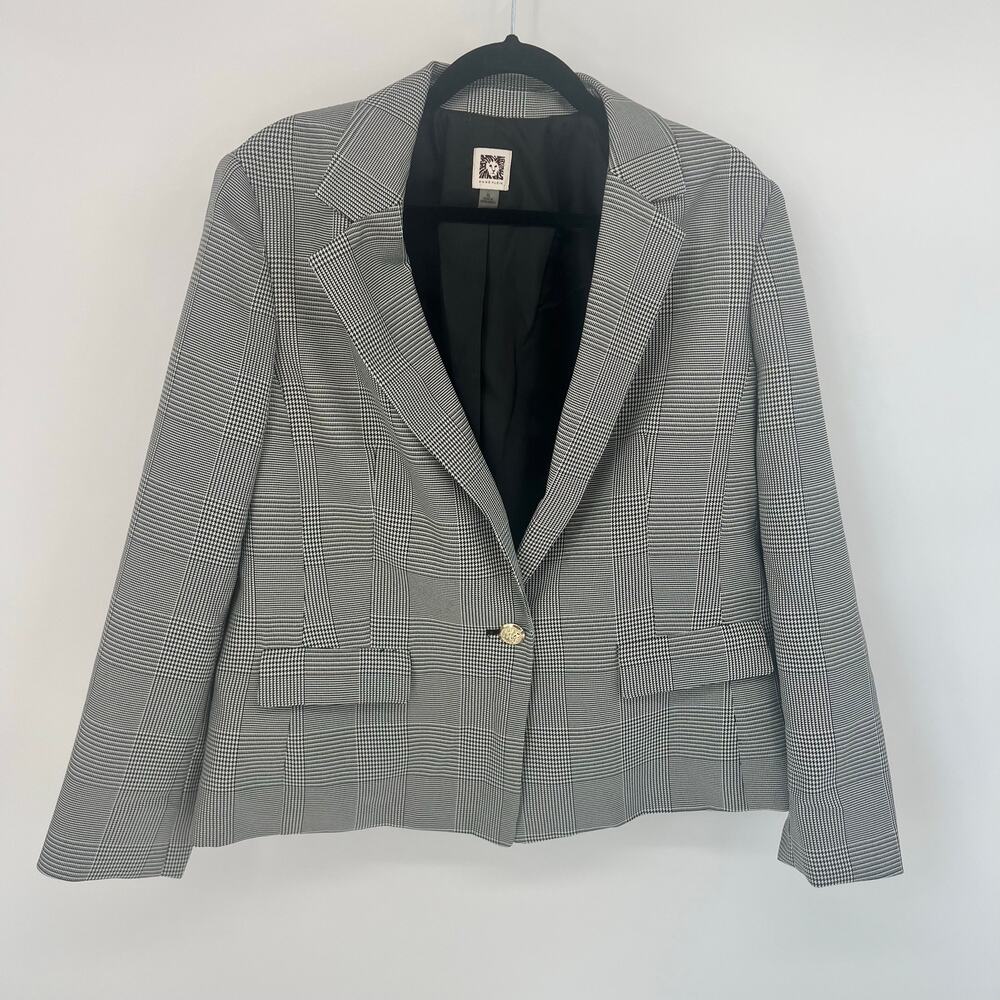 Anne Klein Black & White Houndstooth Blazer w/ elbow patches Size XL